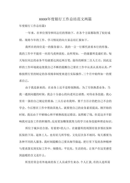 XXXX年度银行工作总结范文两篇.docx