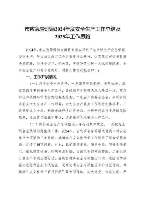市应急管理局2024年度安全生产工作总结及2025年工作思路 .docx
