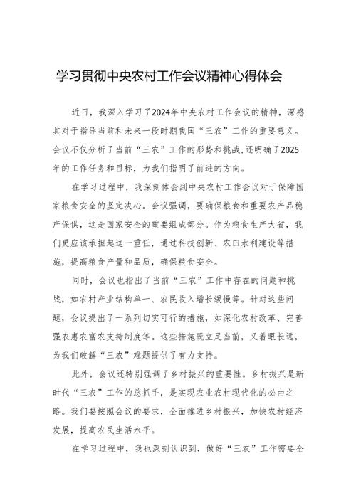 农业干部学习2024年中央农村工作会议精神心得体会十一篇.docx