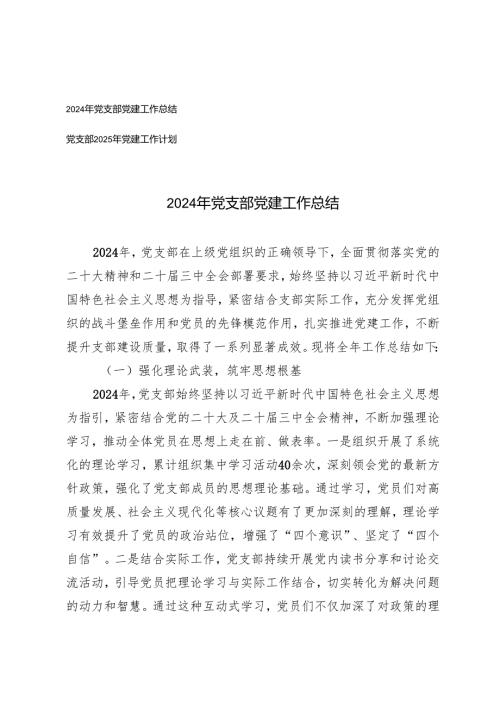 2024年党支部党建工作总结2025年党建工作计划.docx