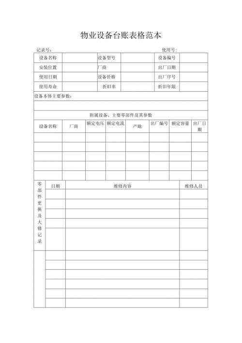 物业设备台账表格范本.docx
