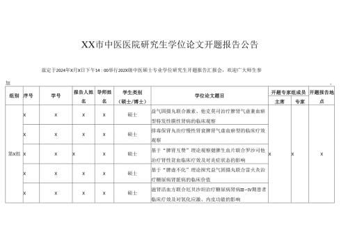 XX市中医医院研究生学位论文开题报告公告 （2025年）.docx