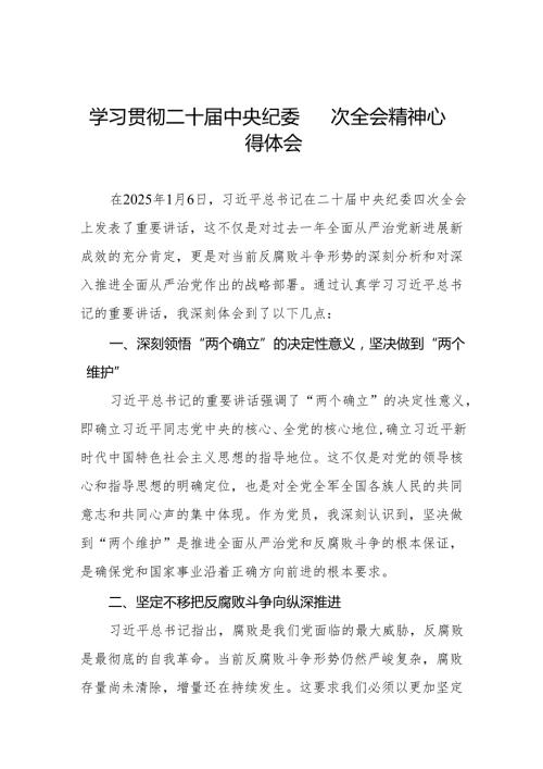 机关干部学习二十届中央纪委四次全会精神心得体会6篇.docx
