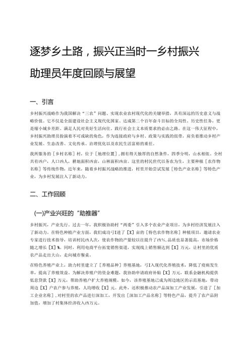 逐梦乡土路振兴正当时——乡村振兴助理员年度回顾与展望.docx