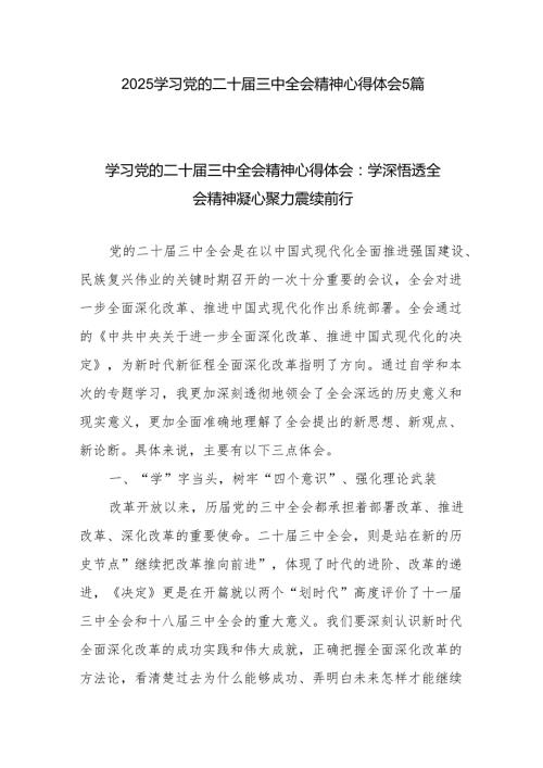 2025学习党的二十届三中全会精神心得体会5篇.docx