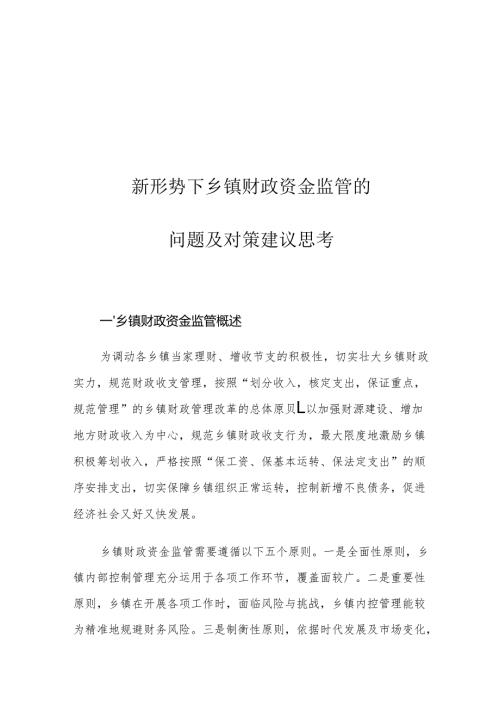 新形势下乡镇财政资金监管的问题及对策建议思考.docx