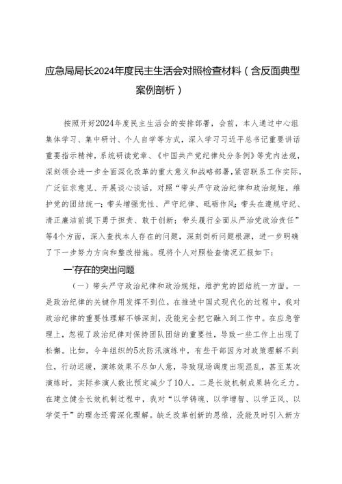应急局局长2024-2025年度民主生活会对照检查材料（含反面典型案例剖析）.docx