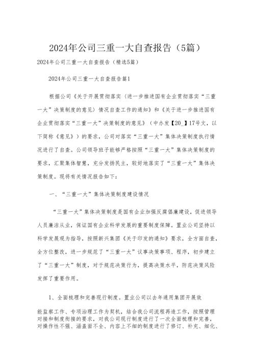 2024年公司三重一大自查报告（5篇）.docx
