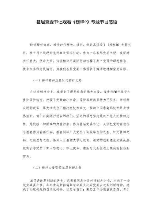 基层党委书记观看《榜样9》专题节目感悟.docx
