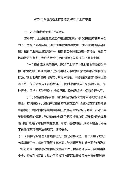 2024年粮食流通工作总结及2025年工作思路计划.docx