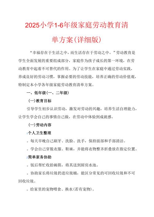 小学各年级家庭劳动教育清单方案 .docx