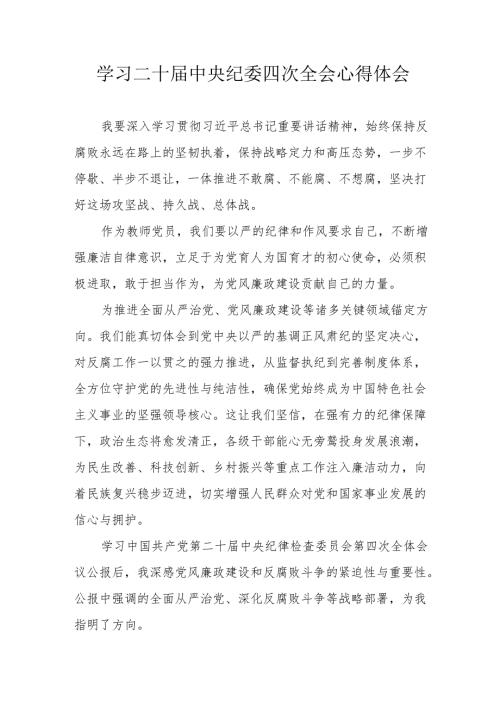 学习二十届中央纪委四次全会心得体会 合计17份.docx