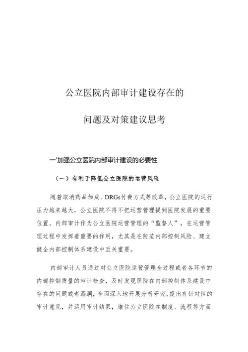 公立医院内部审计建设存在的问题及对策建议思考.docx
