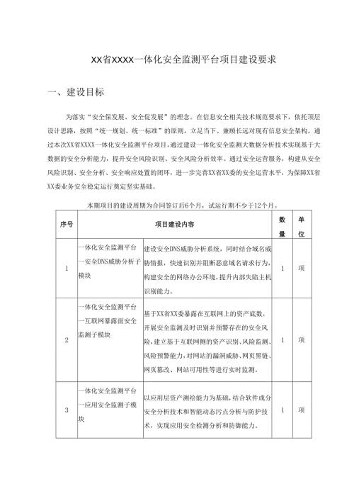 XX省XXXX一体化安全监测平台项目建设要求.docx