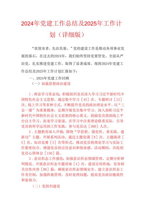 2024 年党建工作总结及 2025 年工作计划（详细版）.docx