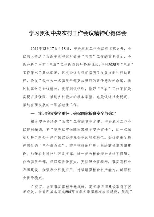 2024中央农村工作会议精神学习体会四篇.docx