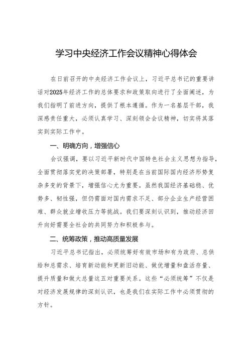 2024年中央经济工作会议精神学习心得体会精品两篇.docx