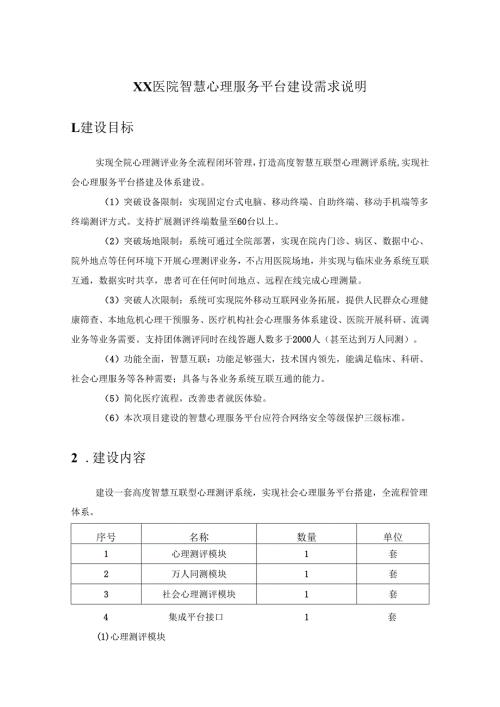 XX医院智慧心理服务平台建设需求说明.docx