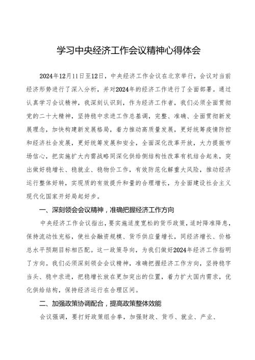 2024年中央经济工作会议精神学习心得体会最新版6篇.docx