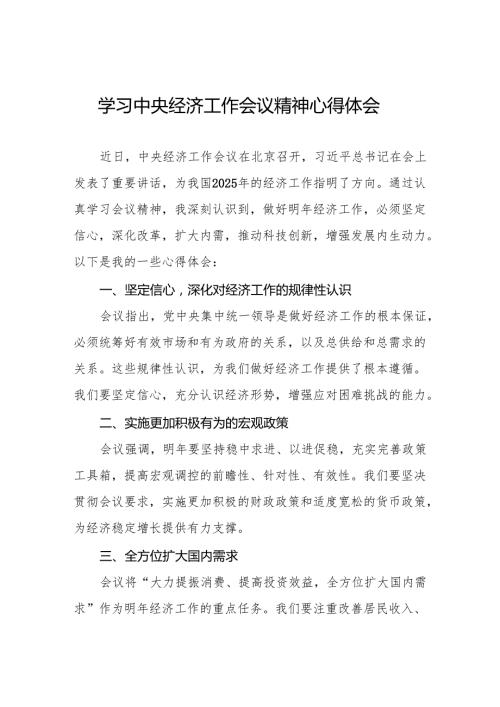 2024年中央经济工作会议精神学习心得体会精品范文两篇.docx