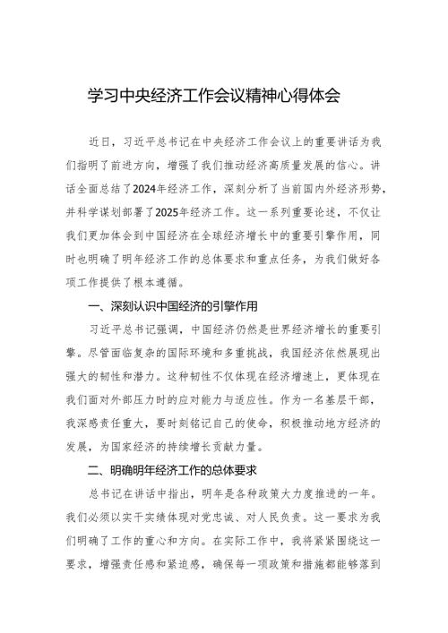 2024年中央经济工作会议精神学习心得体会八篇.docx
