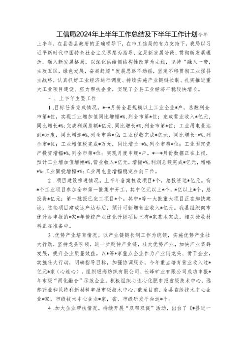 工信局2024年上半年工作总结及下半年工作计划.docx