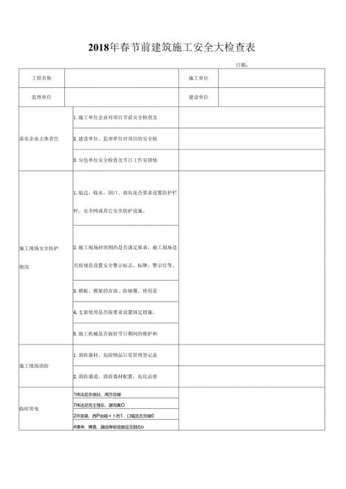春节前建筑施工安全检查表.docx