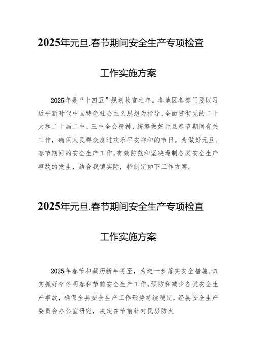 2025年央企开展元旦、春节期间安全生产专项检查工作方案.docx