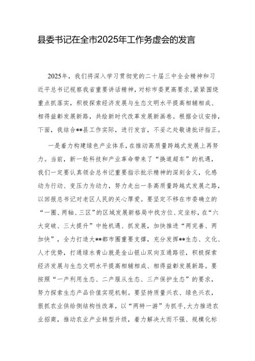 县委书记在全市2025年工作务虚会的发言.docx