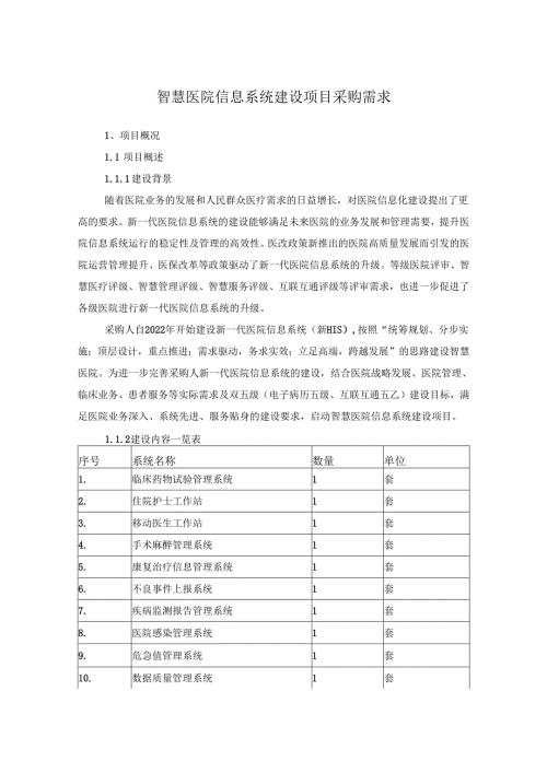 智慧医院信息系统建设项目采购需求.docx