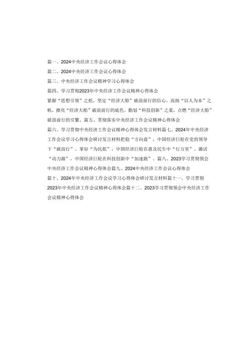 十二篇2024中央经济工作会议心得体会范文.docx