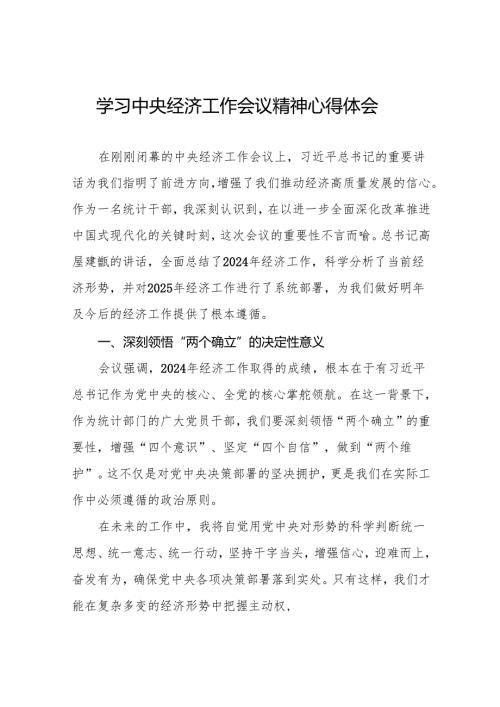 五篇统计干部学习贯彻2024年中央经济工作会议精神的心得体会.docx