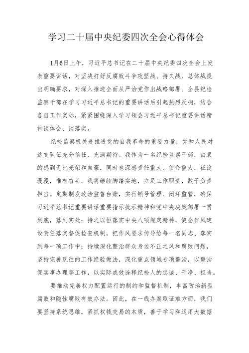 学习二十届中央纪委四次全会个人心得体会 合计17份.docx