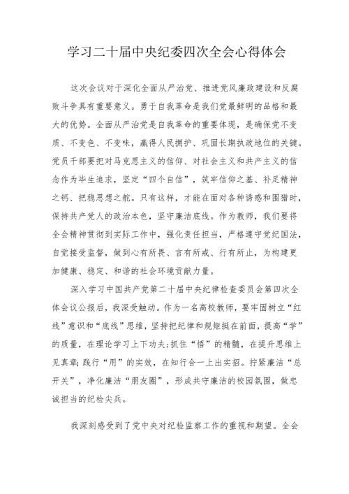 学习《二十届中央纪委四次全会》心得体会 （合计17份）.docx