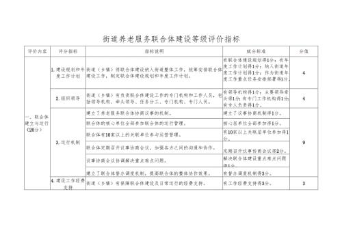 街道养老服务联合体建设等级评价指标.docx