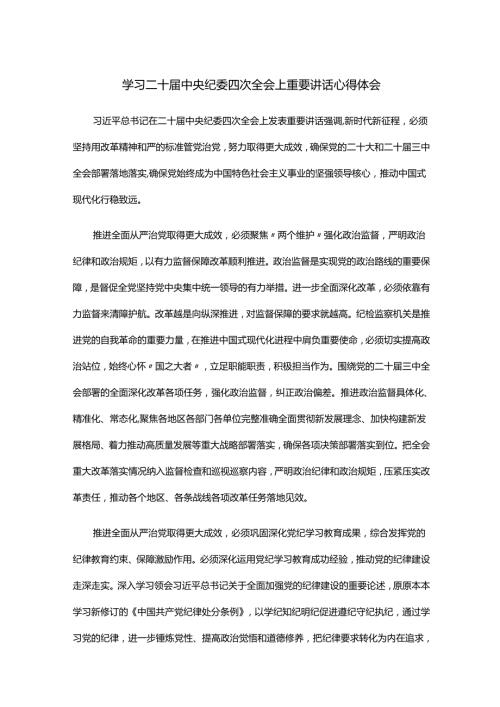学习二十届中央纪委四次全会上重要讲话心得体会.docx