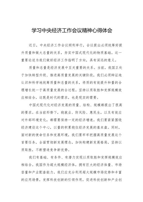 三篇学习贯彻中央经济工作会议精神心得体会交流发言稿最新版.docx