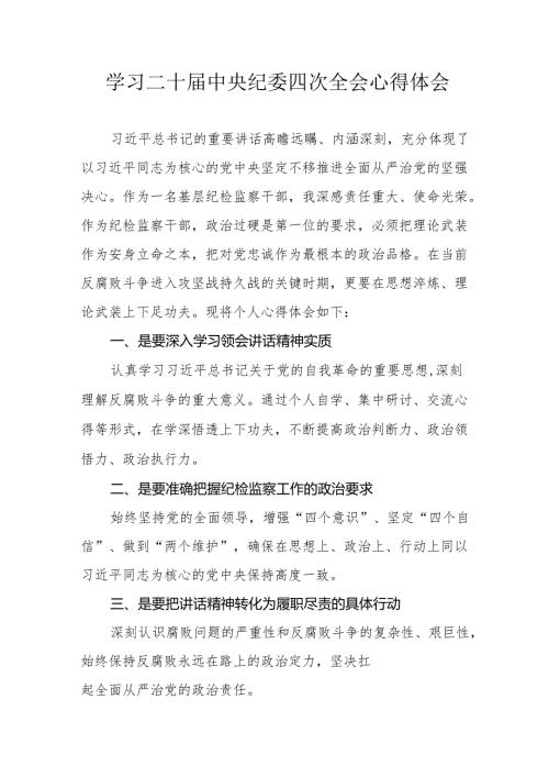 纪检干部学习二十届中央纪委四次全会个人心得体会 合计15份.docx
