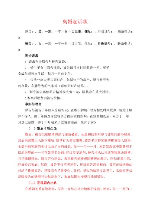 1.离婚起诉状 (模板).docx