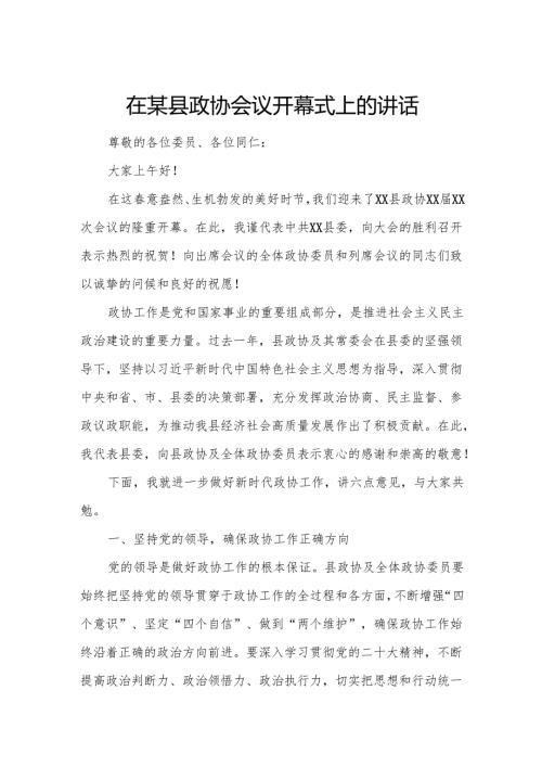 在某县政协会议开幕式上的讲话.docx