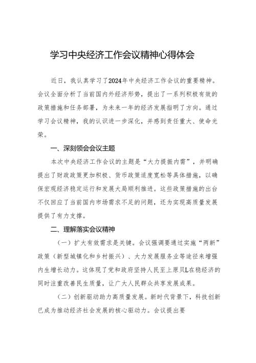 九篇学习2024年中央经济工作会议精神学习体会精品范文.docx