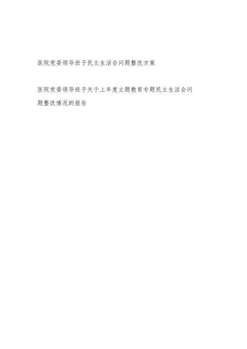 医院党委领导班子民主生活会问题整改方案和关于上年度主题教育专题民主生活会问题整改情况的报告.docx