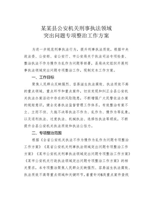 某某县公安机关刑事执法领域突出问题专项整治工作方案.docx