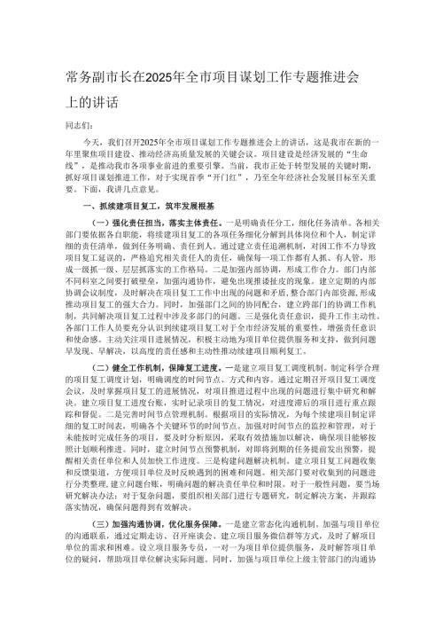 常务副市长在2025年全市项目谋划工作专题推进会上的讲话.docx