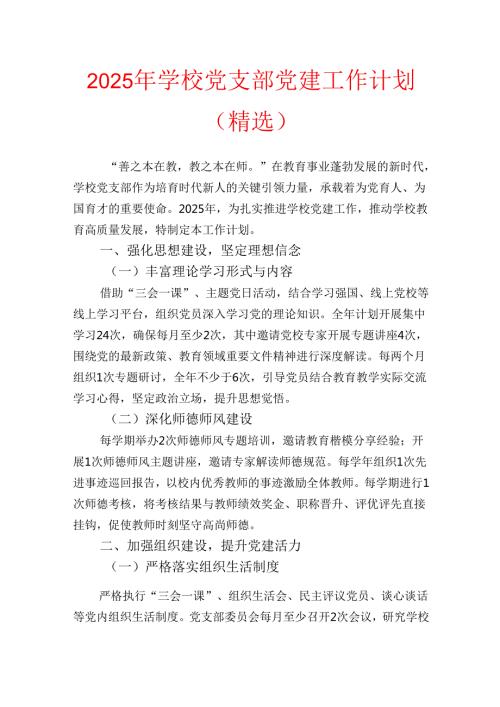 2025 年学校党支部党建工作计划.docx