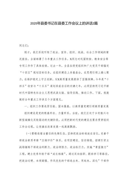 2025年县委书记在县委工作会议上的讲话2篇.docx