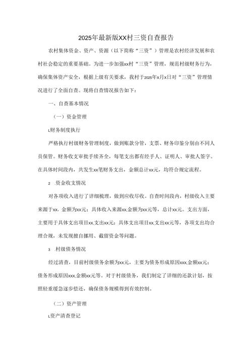 2025 年最新版 XX 村三资自查报告.docx
