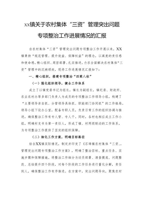 关于农村集体“三资”管理突出问题专项整治工作进展情况的汇报.docx
