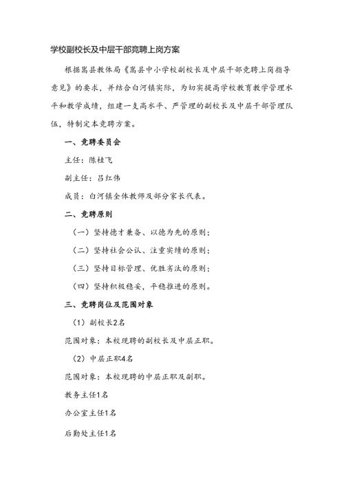 学校副校长及中层干部竞聘上岗方案.docx