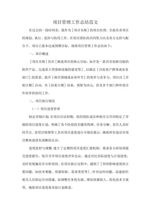 项目管理工作总结范文.docx